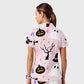 Women's Casual Shirt Collar Halloween Printed Scrub Set SJ9273