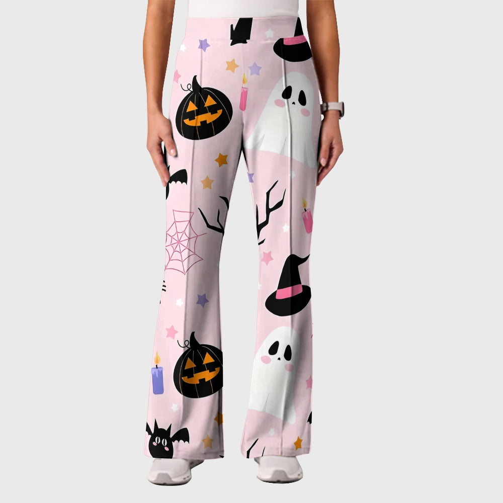 Women's Casual Shirt Collar Halloween Printed Scrub Set SJ9273