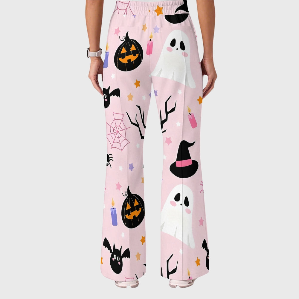 Women's Casual Shirt Collar Halloween Printed Scrub Set SJ9273
