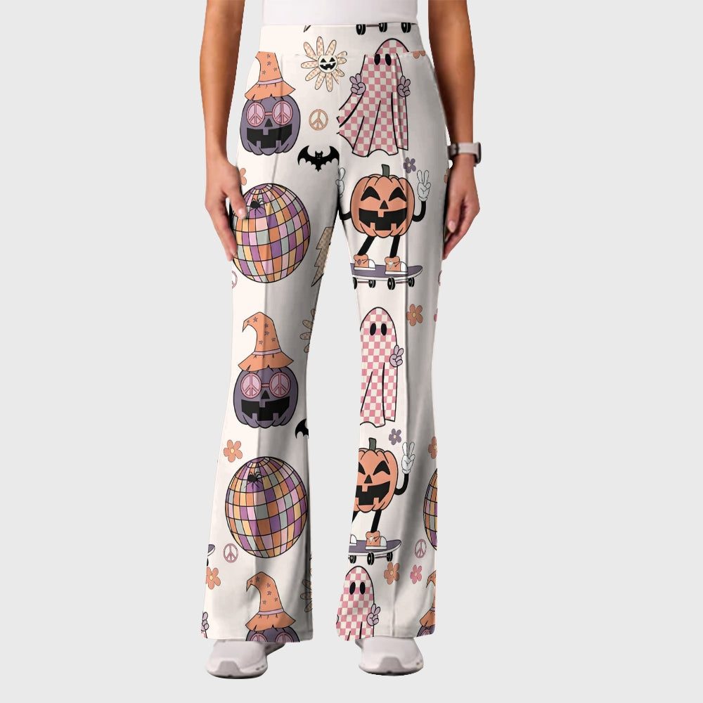 Women's Casual Shirt Collar Halloween Printed Scrub Set SJ9274