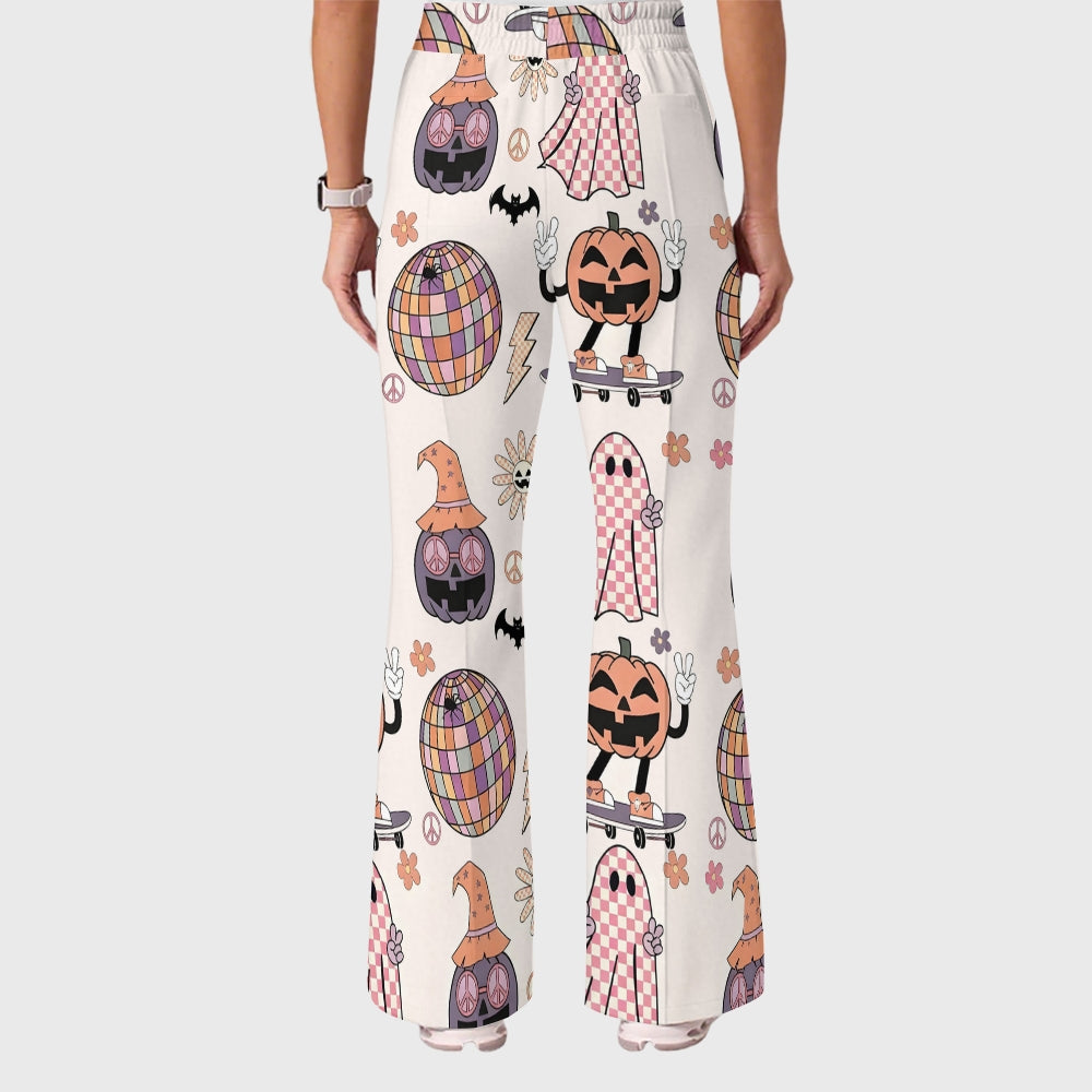 Women's Casual Shirt Collar Halloween Printed Scrub Set SJ9274