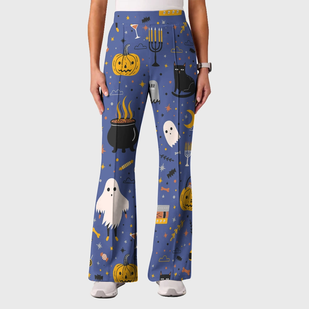 Women's Casual Shirt Collar Halloween Printed Scrub Set SJ9275