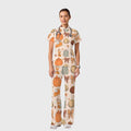 Women's Casual Shirt Collar Halloween Printed Scrub Set SJ9276
