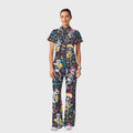 Women's Casual Shirt Collar Halloween Printed Scrub Set SJ9277