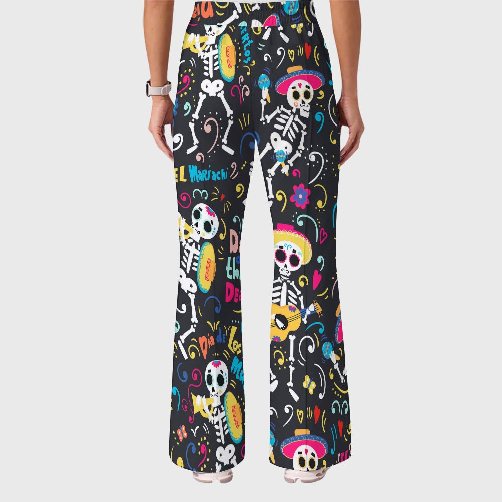 Women's Casual Shirt Collar Halloween Printed Scrub Set SJ9277