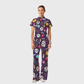 Women's Casual Shirt Collar Halloween Printed Scrub Set SJ9278