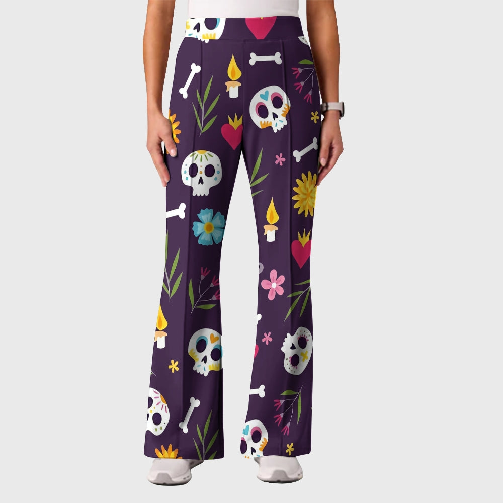 Women's Casual Shirt Collar Halloween Printed Scrub Set SJ9278