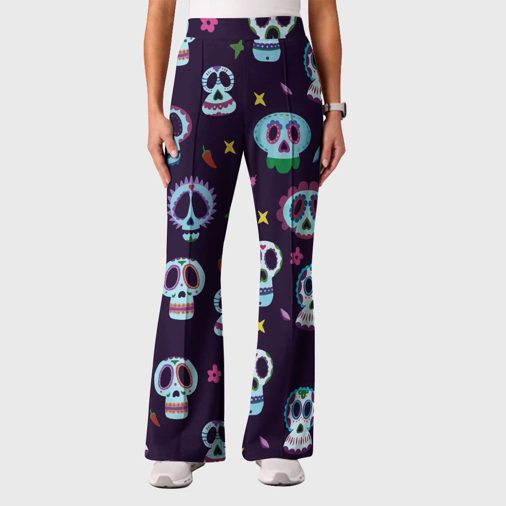 Women's Casual Shirt Collar Halloween Printed Scrub Set SJ9279