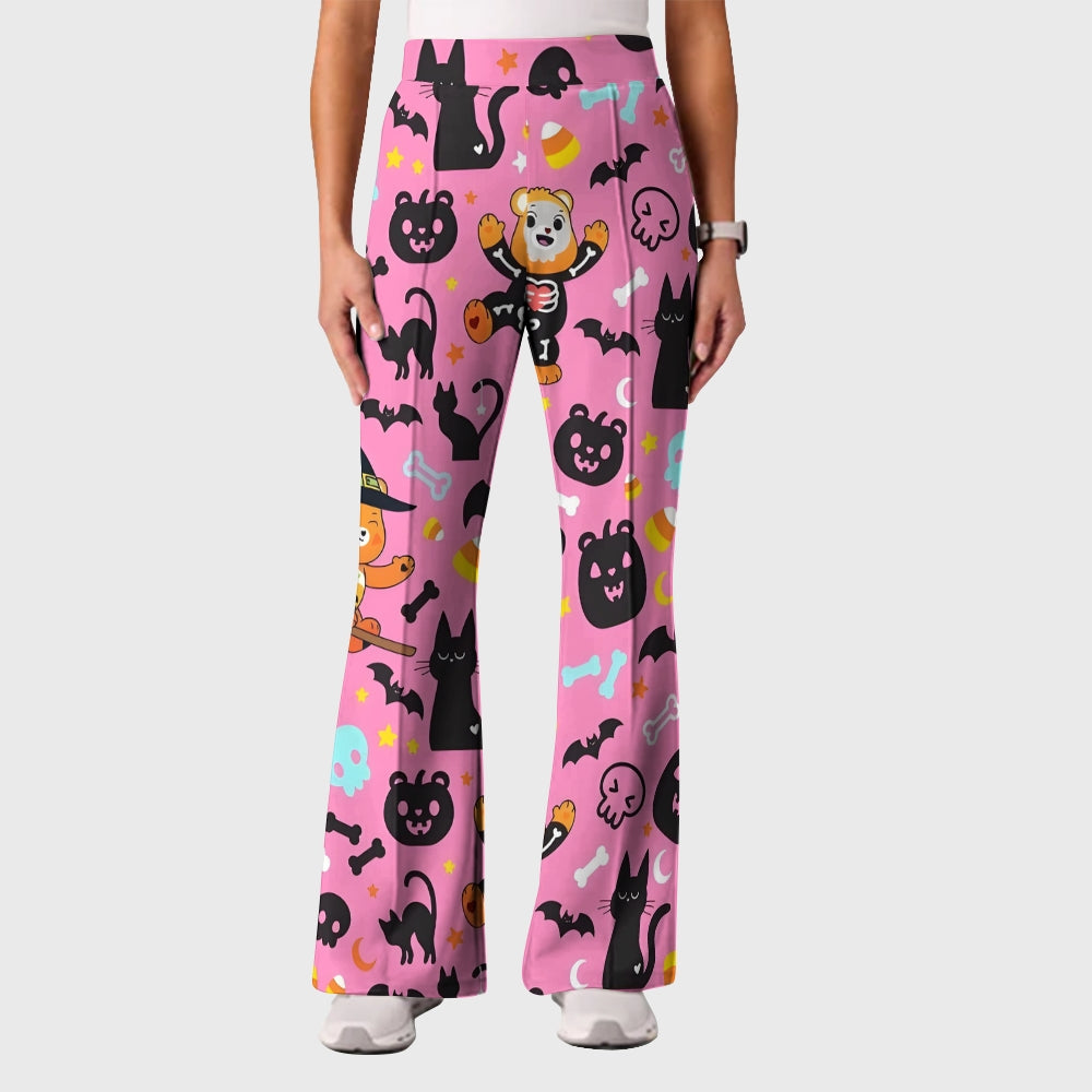 Women's Casual Shirt Collar Halloween Printed Scrub Set SJ92711