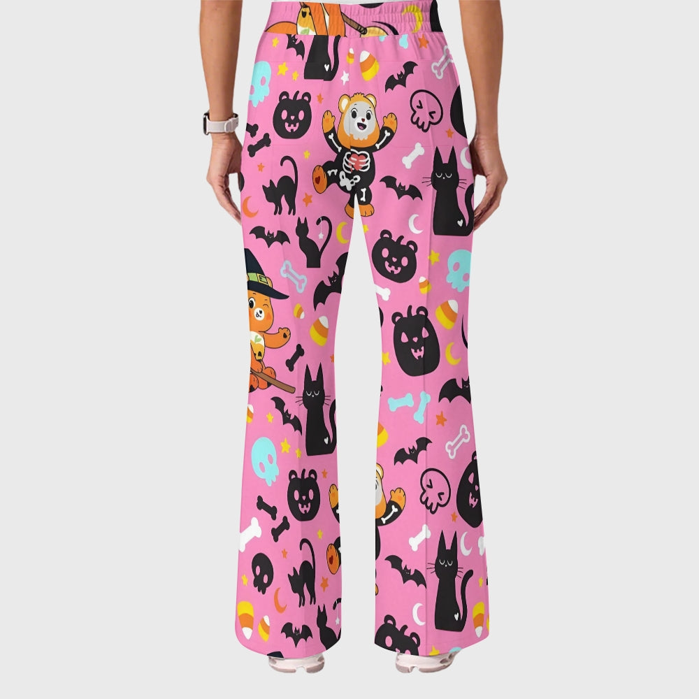 Women's Casual Shirt Collar Halloween Printed Scrub Set SJ92711