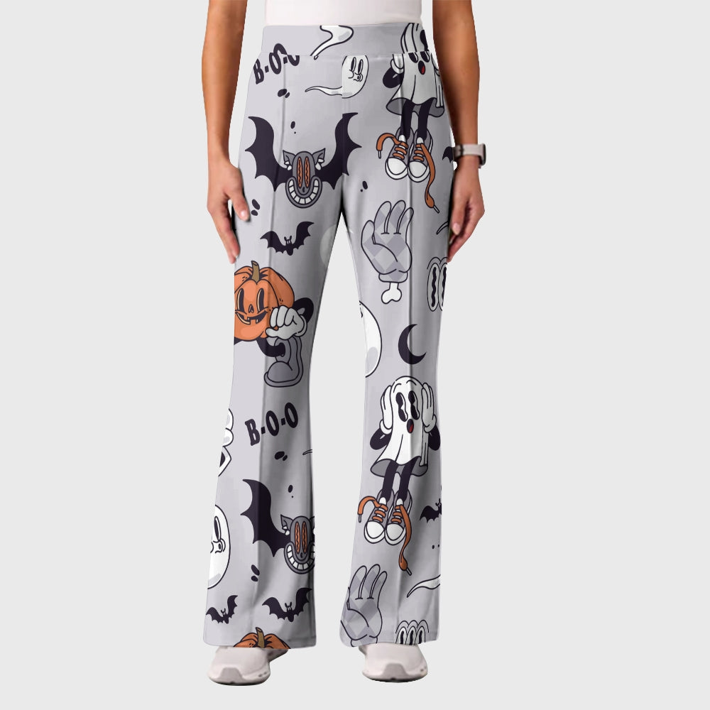 Women's Casual Shirt Collar Halloween Printed Scrub Set SJ92712