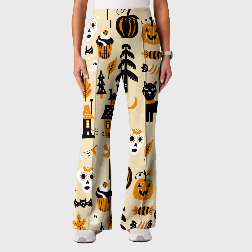 Women's Casual Shirt Collar Halloween Printed Scrub Set SJ92713