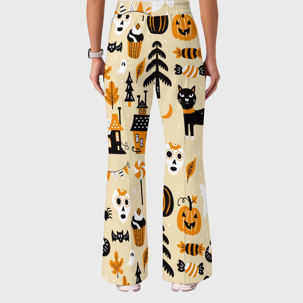 Women's Casual Shirt Collar Halloween Printed Scrub Set SJ92713