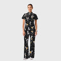 Women's Casual Shirt Collar Halloween Printed Scrub Set SJ92714
