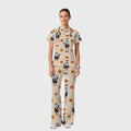 Women's Casual Shirt Collar Halloween Printed Scrub Set SJ92715