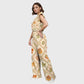Women's Stand-Up Tie Zipper Halloween Printed Scrub Set SW92714