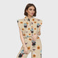 Women's Stand-Up Tie Zipper Halloween Printed Scrub Set SW92715