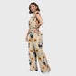 Women's Stand-Up Tie Zipper Halloween Printed Scrub Set SW92715