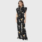 Women's Stand-Up Tie Zipper Halloween Printed Scrub Set SW92716