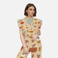 Women's Stand-Up Tie Zipper Halloween Printed Scrub Set SW92717