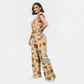 Women's Stand-Up Tie Zipper Halloween Printed Scrub Set SW92717