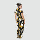 Women's Stand Collar Waist Tie Halloween Print Scrub Jumpsuit JW10133