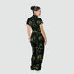 Women's Stand Collar Waist Tie Halloween Print Scrub Jumpsuit JW10137