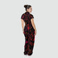 Women's Stand Collar Waist Tie Halloween Print Scrub Jumpsuit JW101311