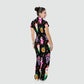 Women's Stand Collar Waist Tie Halloween Print Scrub Jumpsuit JW101315