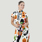 Women's Stand Collar Waist Tie Halloween Print Scrub Jumpsuit JW101316