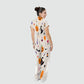 Women's Stand Collar Waist Tie Halloween Print Scrub Jumpsuit JW101317