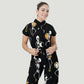 Women's Stand Collar Waist Tie Halloween Print Scrub Jumpsuit JW101318