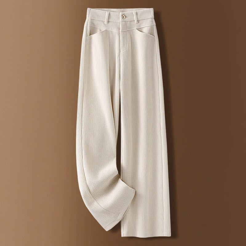 Winter Straight Leg Design Cotton Corduroy Women's Wide Leg Pants With Pockets