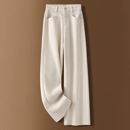 Winter Straight Leg Design Cotton Corduroy Women's Wide Leg Pants With Pockets