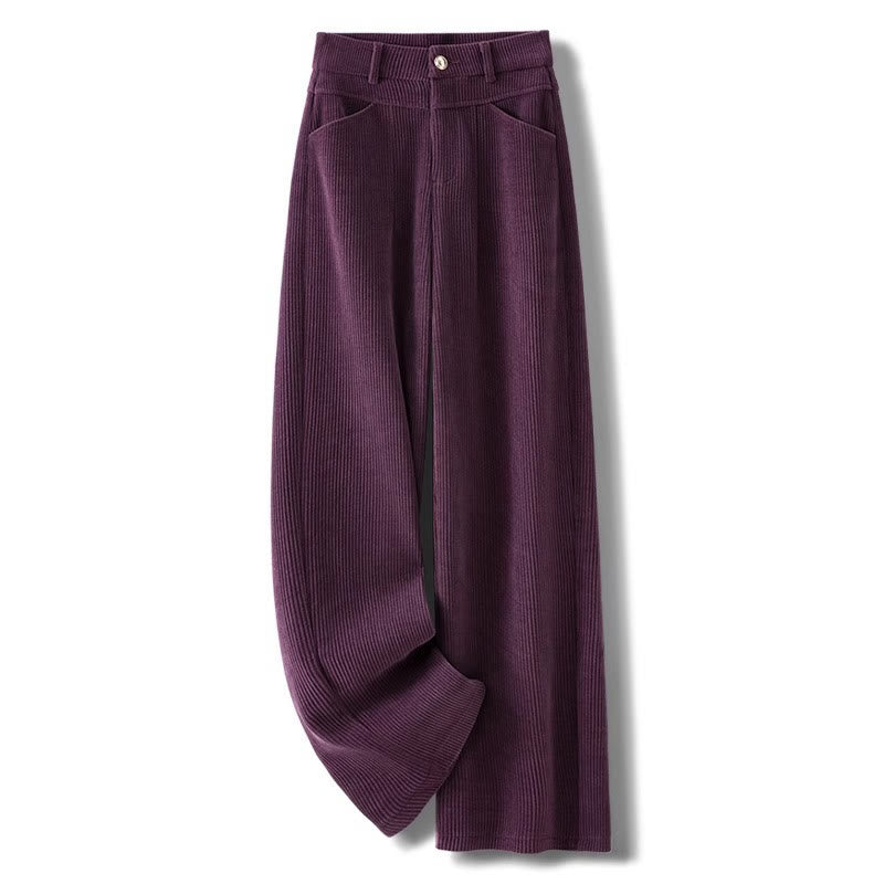 Winter Straight Leg Design Cotton Corduroy Women's Wide Leg Pants With Pockets