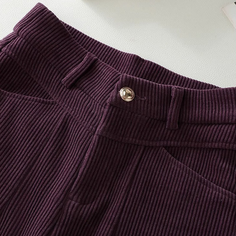 Winter Straight Leg Design Cotton Corduroy Women's Wide Leg Pants With Pockets