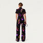 Women's Slim Fit Wide Leg Zip Neck Halloween Printed Scrub Jumpsuit JW10141