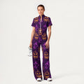 Women's Slim Fit Wide Leg Zip Neck Halloween Printed Scrub Jumpsuit JW10142