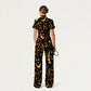 Women's Slim Fit Wide Leg Zip Neck Halloween Printed Scrub Jumpsuit JW10143