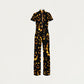 Women's Slim Fit Wide Leg Zip Neck Halloween Printed Scrub Jumpsuit JW10143