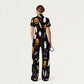 Women's Slim Fit Wide Leg Zip Neck Halloween Printed Scrub Jumpsuit JW10144