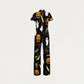 Women's Slim Fit Wide Leg Zip Neck Halloween Printed Scrub Jumpsuit JW10144