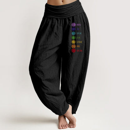 Seven Chakras Print Pattern Women's Elastic Waist Harem Pure Cotton Pants