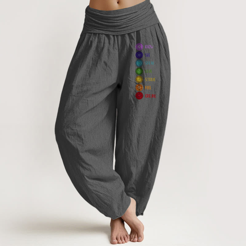 Seven Chakras Print Pattern Women's Elastic Waist Harem Pure Cotton Pants