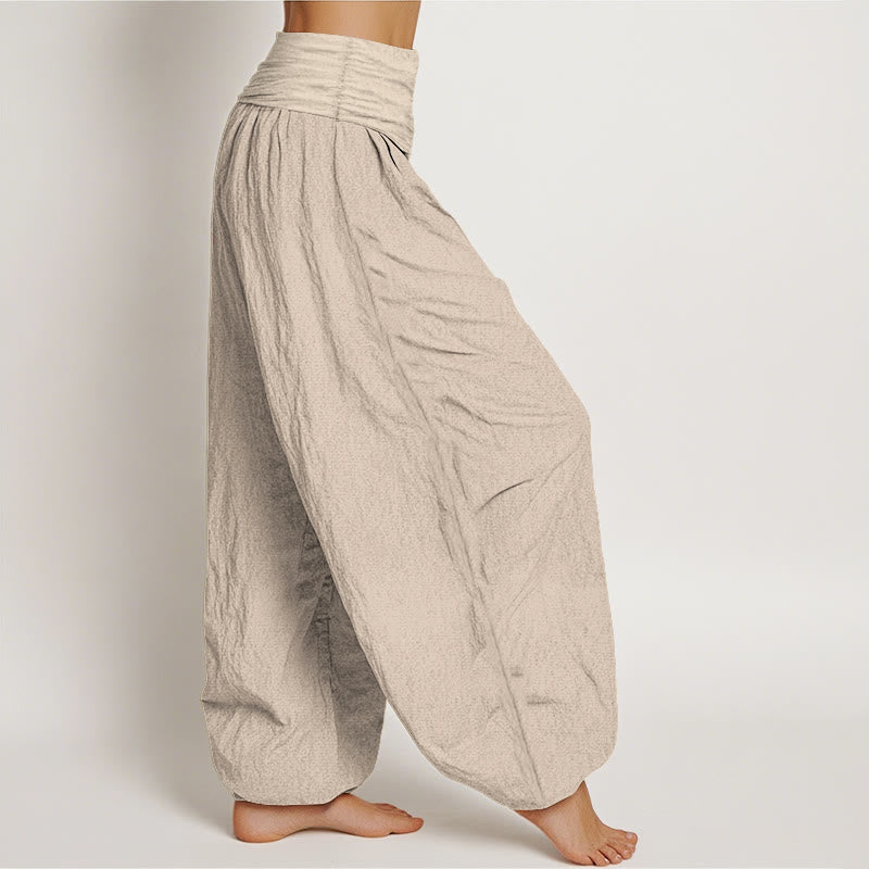 Sun Moon Pattern Women's Elastic Waist Harem Pure Cotton Pants