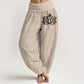 Lotus Flower Om Symbol Pattern Women's Elastic Waist Harem Pure Cotton Pants
