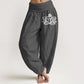Lotus Flower Om Symbol Pattern Women's Elastic Waist Harem Pure Cotton Pants