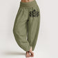 Lotus Flower Om Symbol Pattern Women's Elastic Waist Harem Pure Cotton Pants