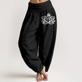 Lotus Flower Om Symbol Pattern Women's Elastic Waist Harem Pure Cotton Pants