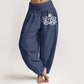 Lotus Flower Om Symbol Pattern Women's Elastic Waist Harem Pure Cotton Pants